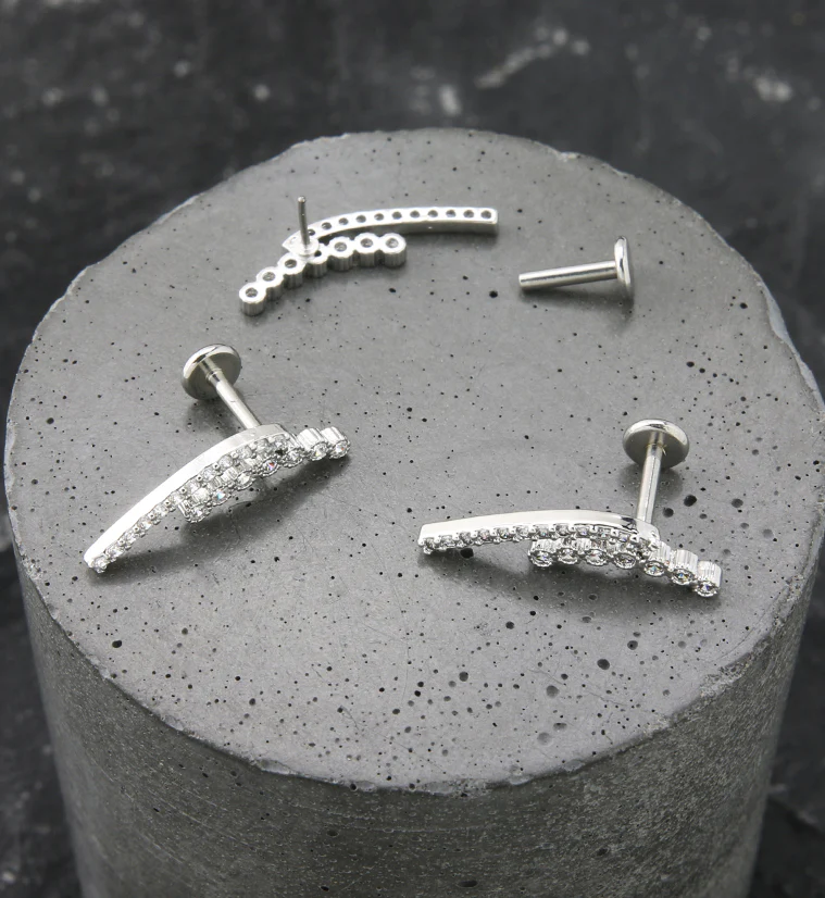Double Curve CZ Stainless Steel Threadless Labret - Image 2