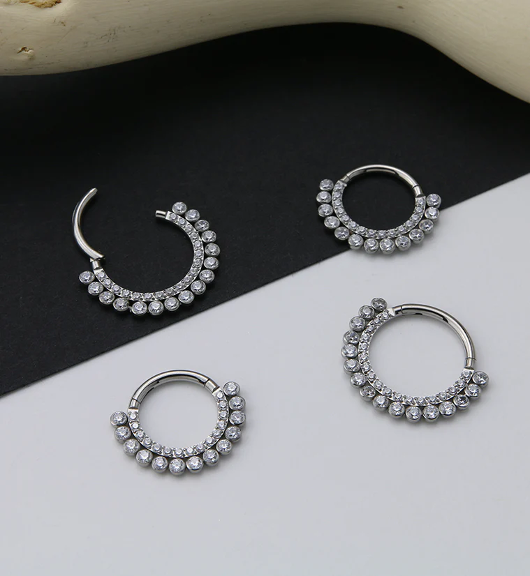 Double CZ Edge Titanium Hinged Segment Ring - Image 3