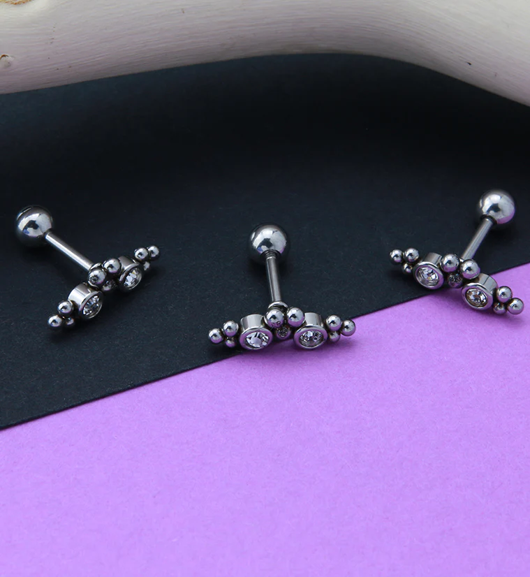 Double CZ Gem Cluster Bead Cartilage Barbell - Image 2