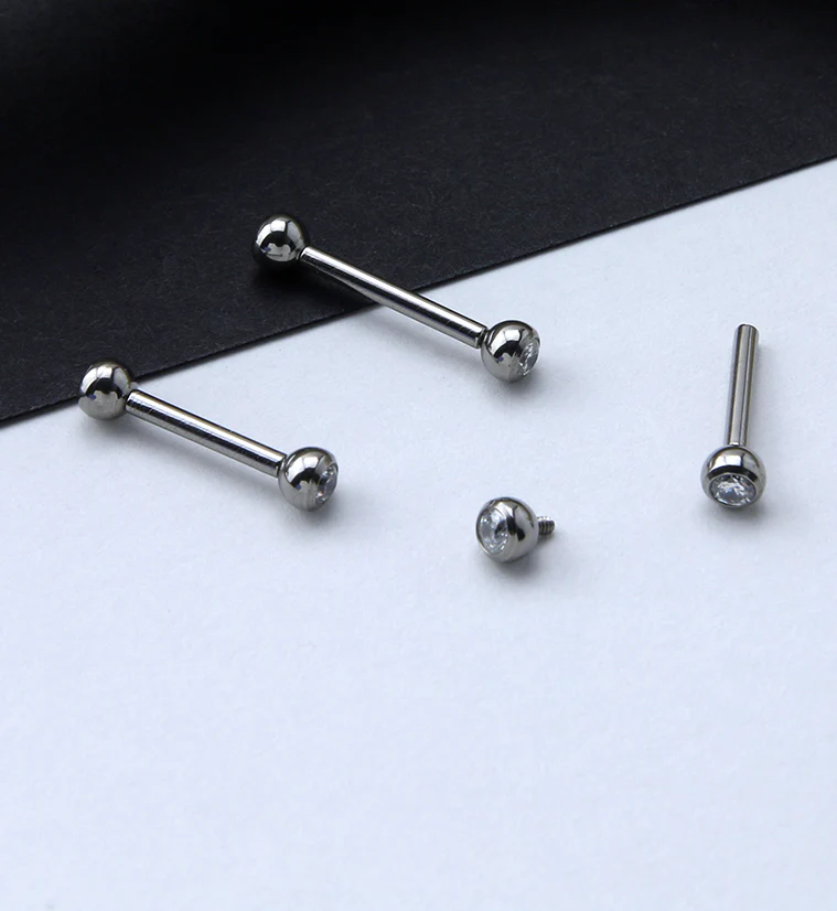 Double CZ Internally Threaded Titanium Barbell - Image 2