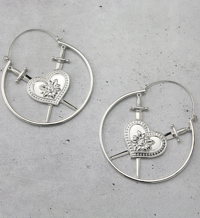 Double Dagger Heart Plug Hoops - Image 2