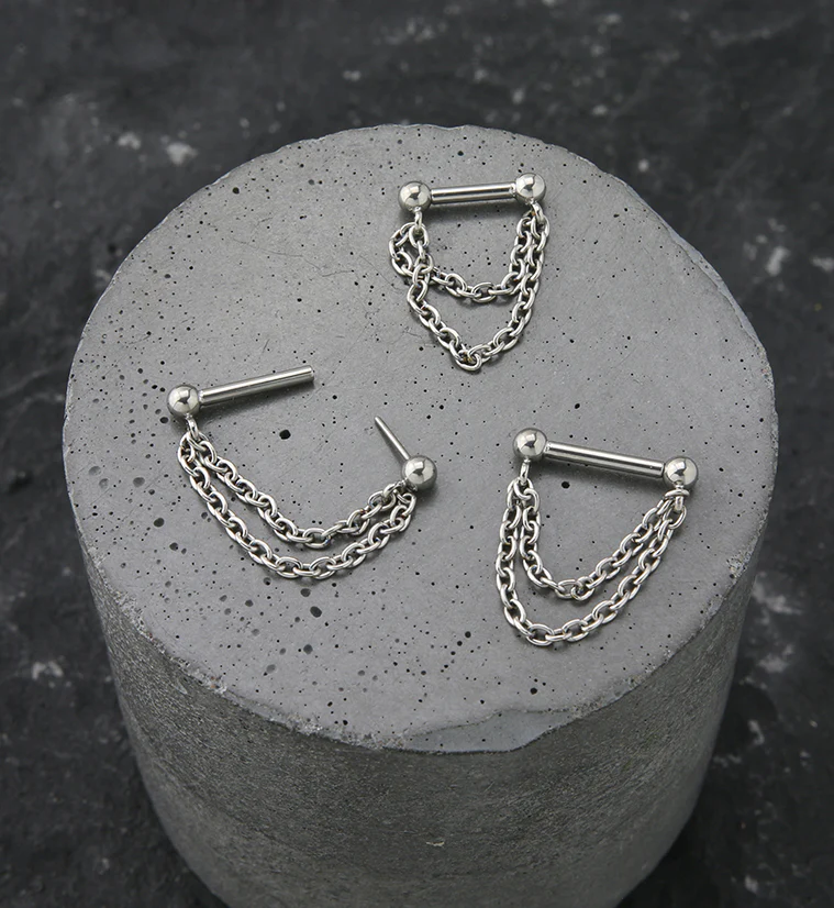 Double Dangle Chain Threadless Titanium Barbells - Image 2