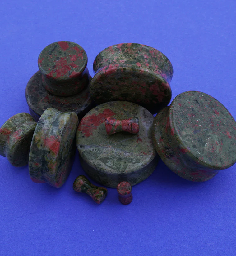 Double Flare Unakite Stone Plugs - Image 4