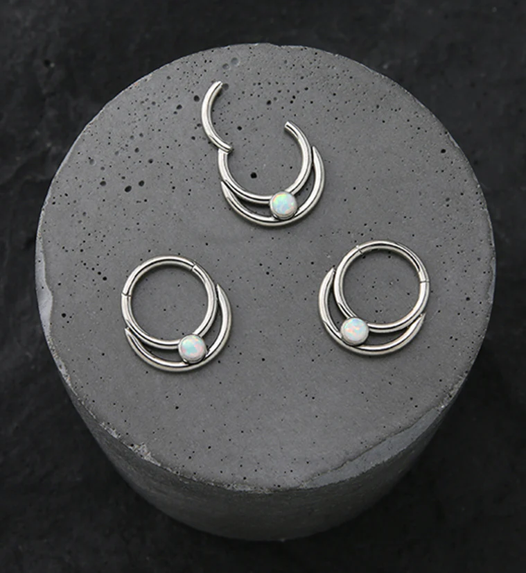 Double Front Facing Hoop White Opalite Titanium Hinged Segment Ring - Image 2