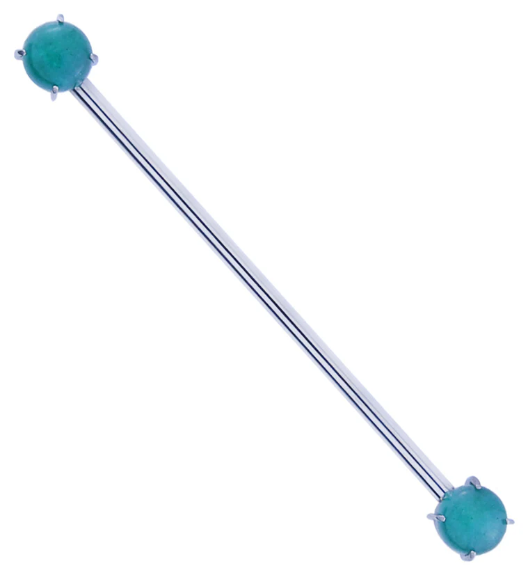 Double Green Aventurine Stone Threadless Titanium Industrial Barbell