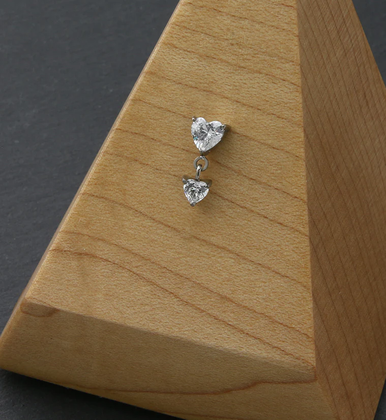 Double Heart Dangle CZ Threadless Titanium Top - Image 2