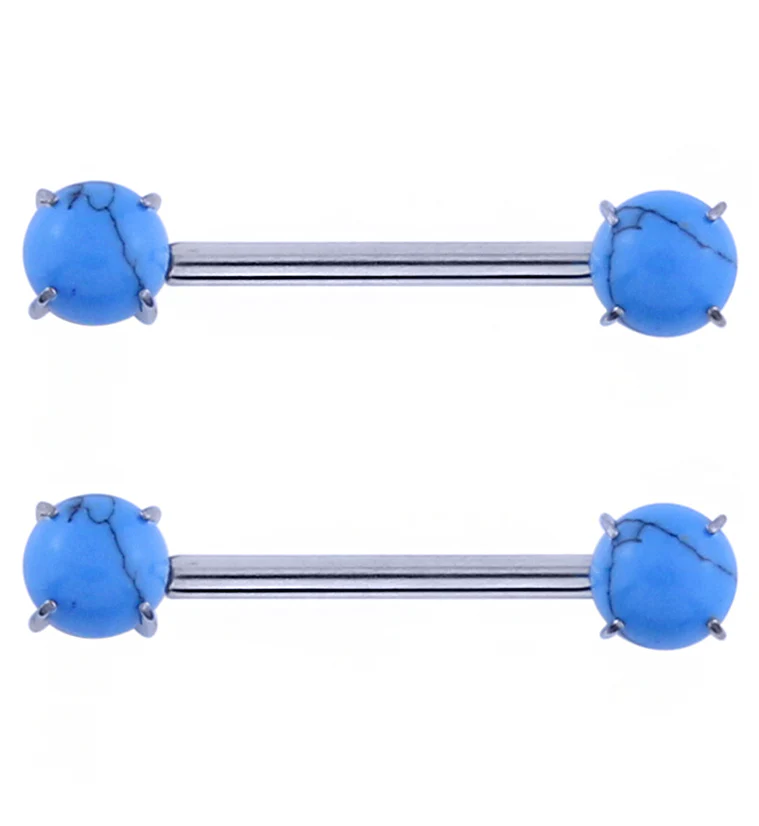 Double Howlite Turquoise Stone Threadless Titanium Nipple Barbells