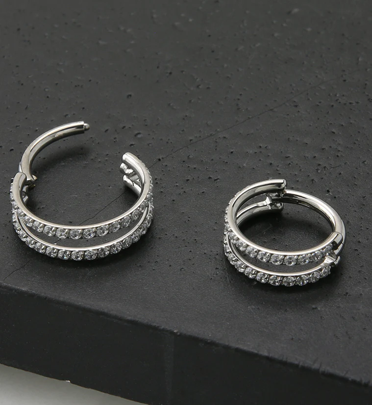 Double Interval CZ Row Titanium Hinged Segment Ring - Image 2