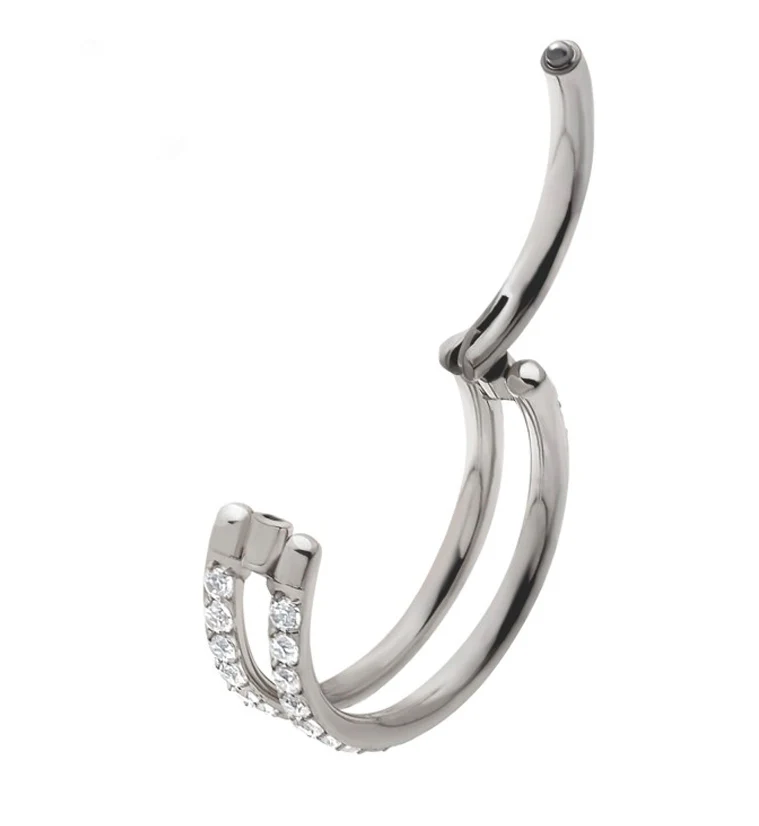 Double Interval CZ Row Titanium Hinged Segment Ring - Image 3