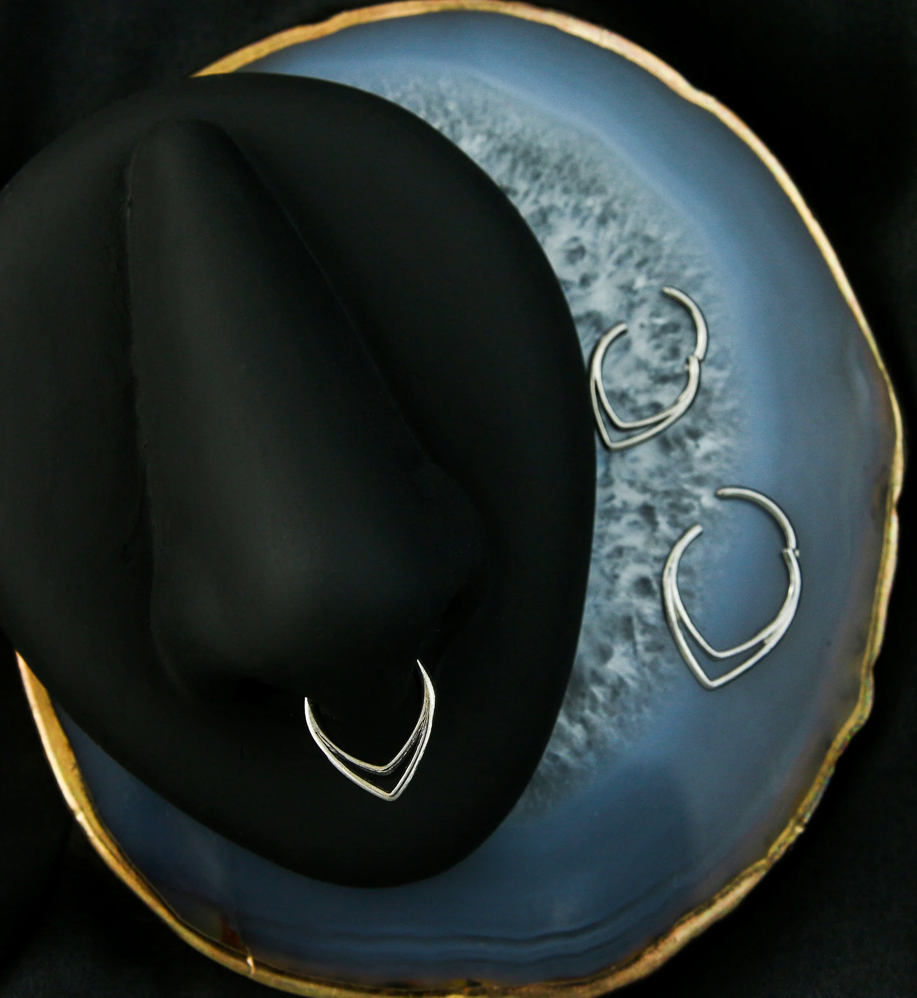Double Lined Teardrop Titanium Hinged Segment Ring - Image 2