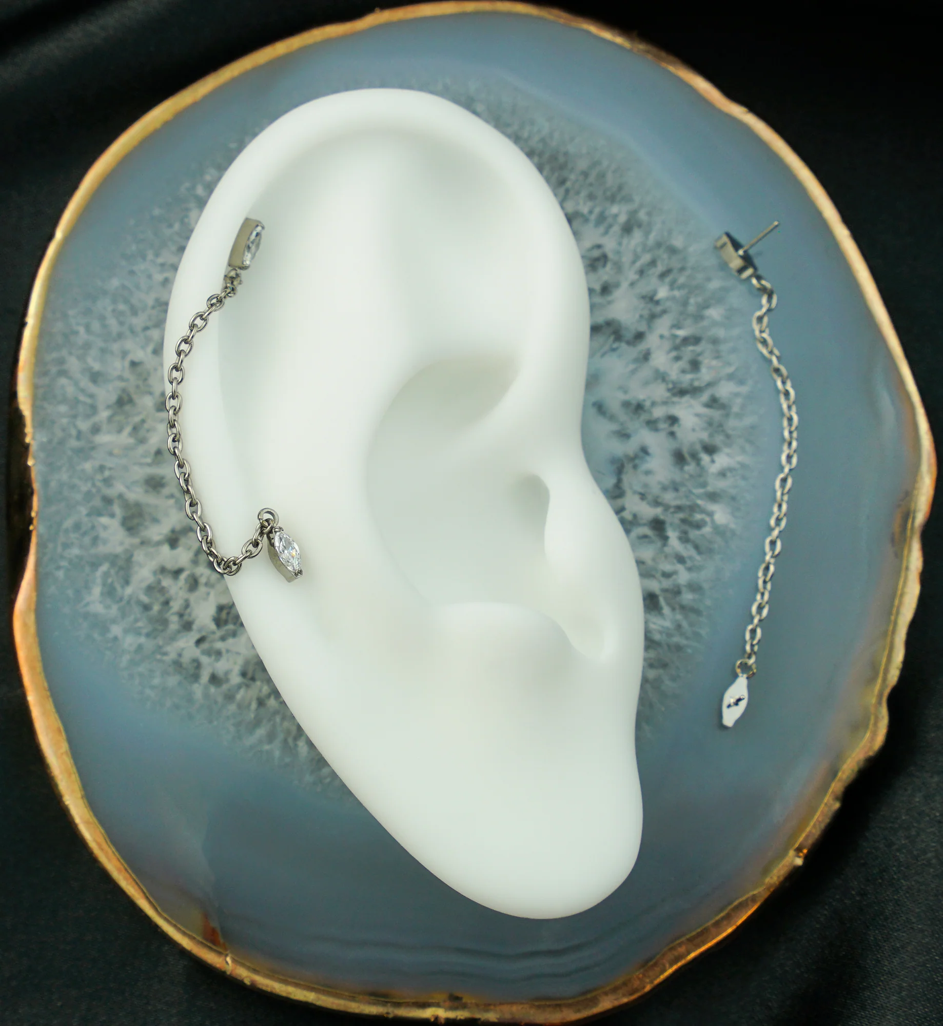 Double Marquise Clear CZ Titanium Threadless Connector Rolo Chain Tops - Image 2