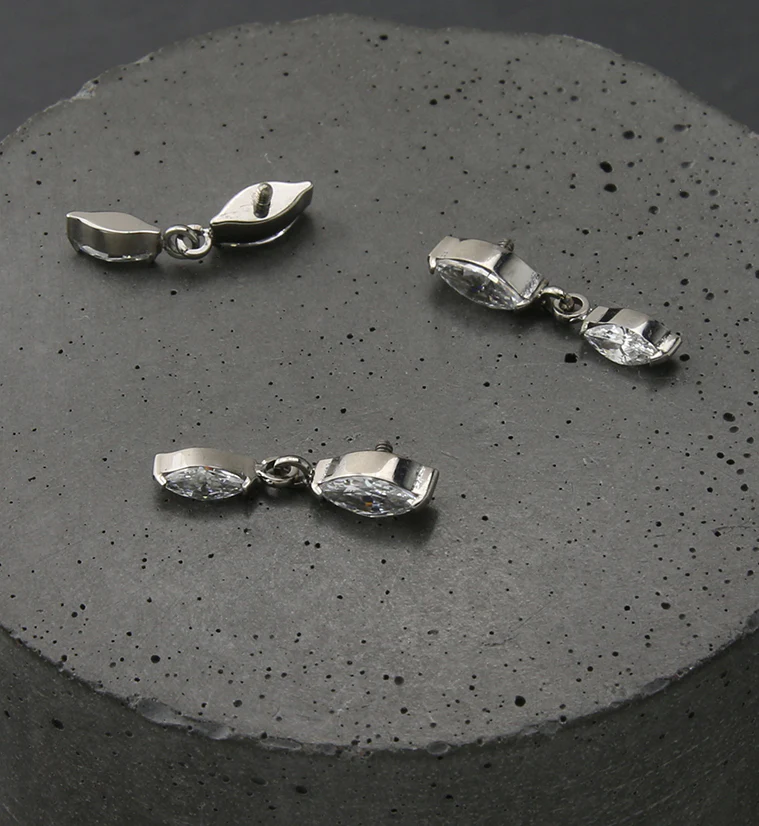 Double Marquise Dangle CZ Internally Threaded Titanium Top - Image 2