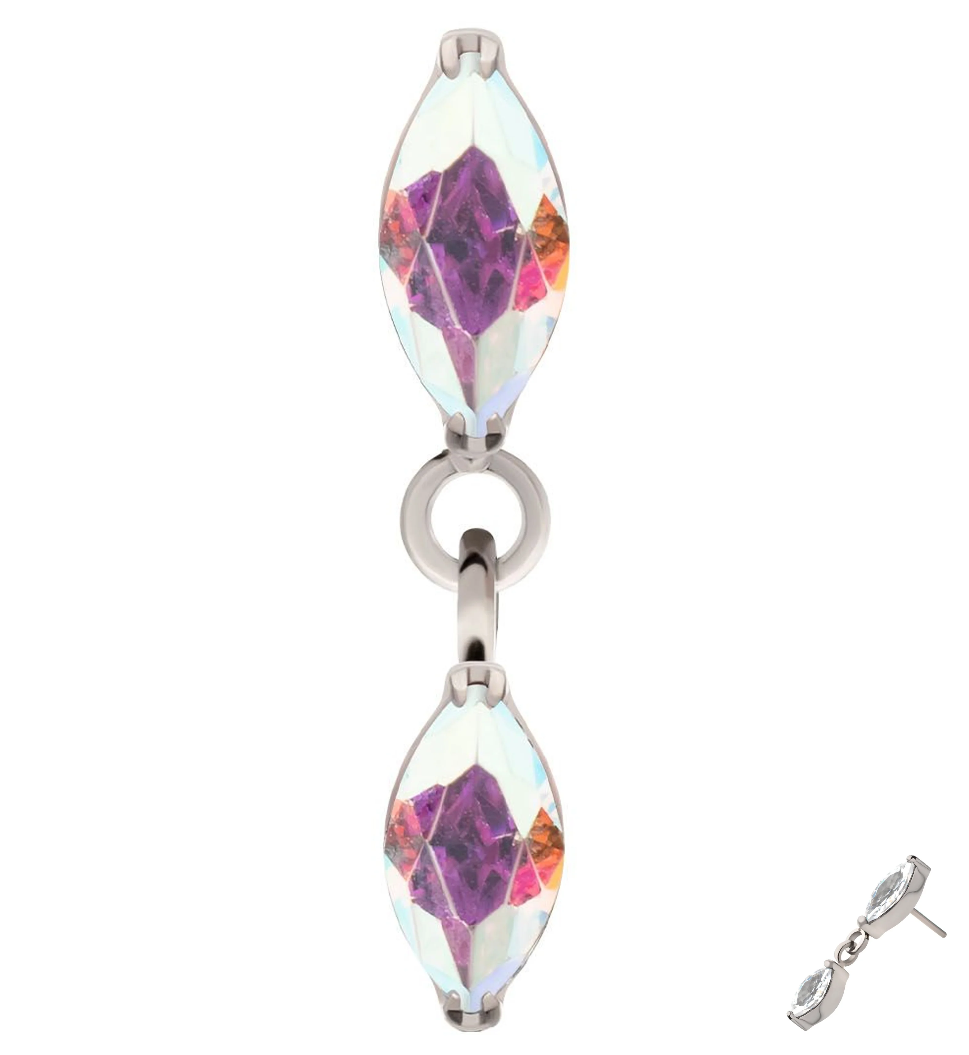 Double Marquise Rainbow Aurora CZ Dangle Titanium Threadless Top
