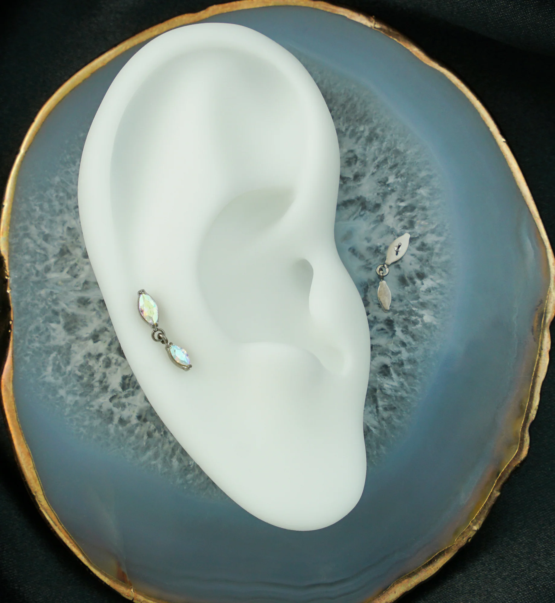 Double Marquise Rainbow Aurora CZ Dangle Titanium Threadless Top - Image 2