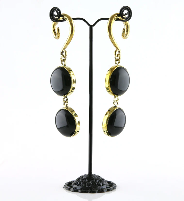 Double Obsidian Stone Hanging Ear Weights - Image 2