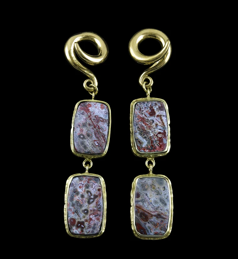 Double Ocean Jasper Stone Brass Ear Weights Version 5