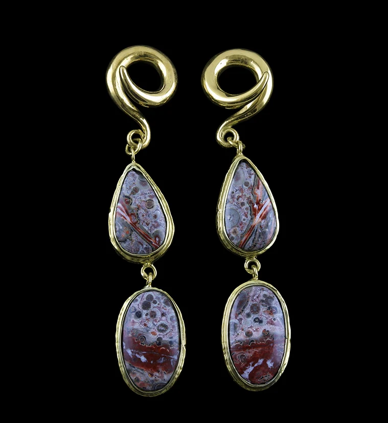 Double Ocean Jasper Stone Brass Ear Weights Version 9
