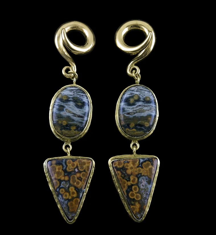 Double Ocean Jasper Stone Brass Ear Weights Version 13