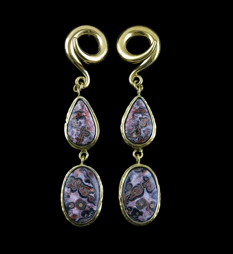 Double Ocean Jasper Stone Brass Ear Weights Version 14
