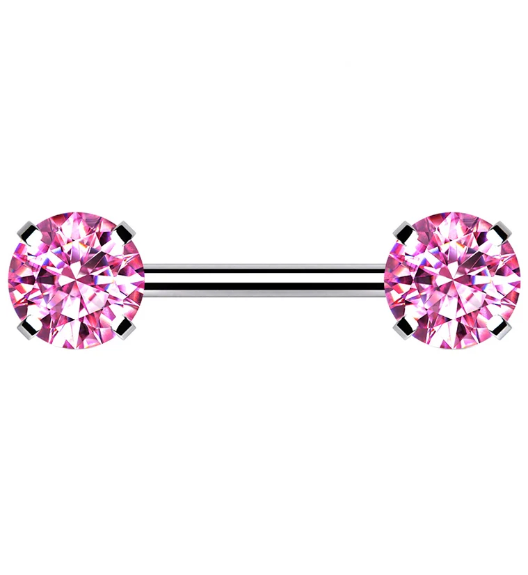 Double Pink CZ Stainless Steel Threadless Barbell