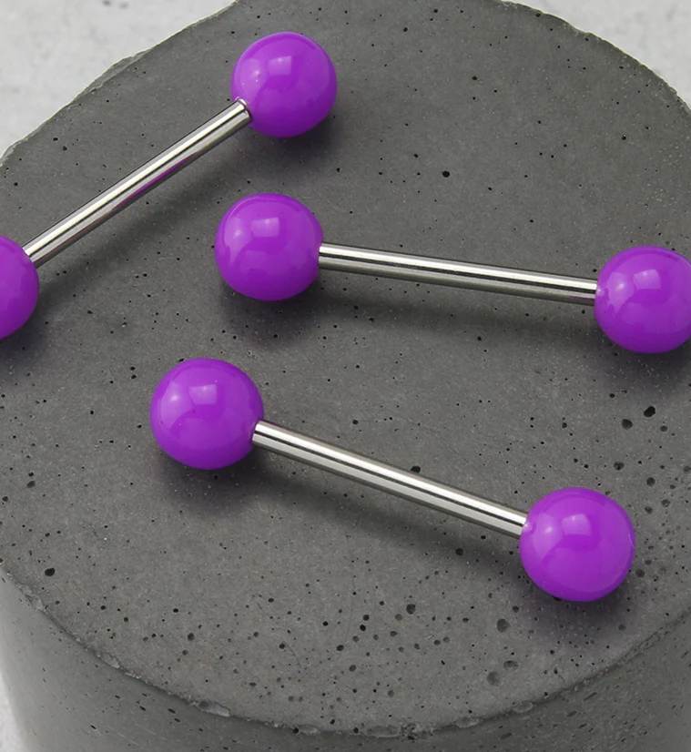 Double Purple Ball Stainless Steel Barbell - Image 2