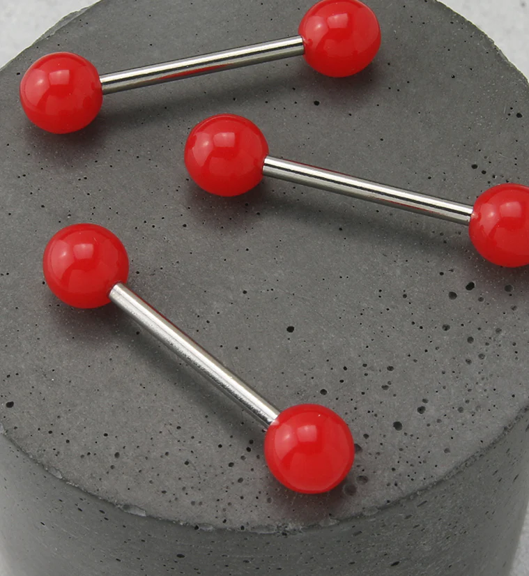 Double Red Ball Stainless Steel Barbell - Image 2