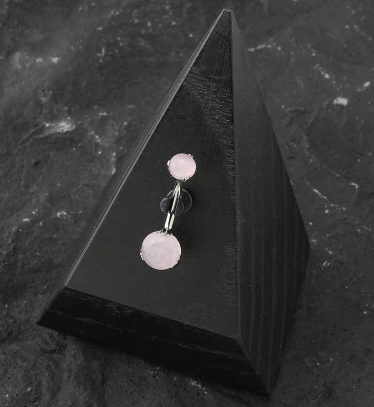 Double Rose Quartz Stone Cabochon Titanium Belly Button Ring - Image 2
