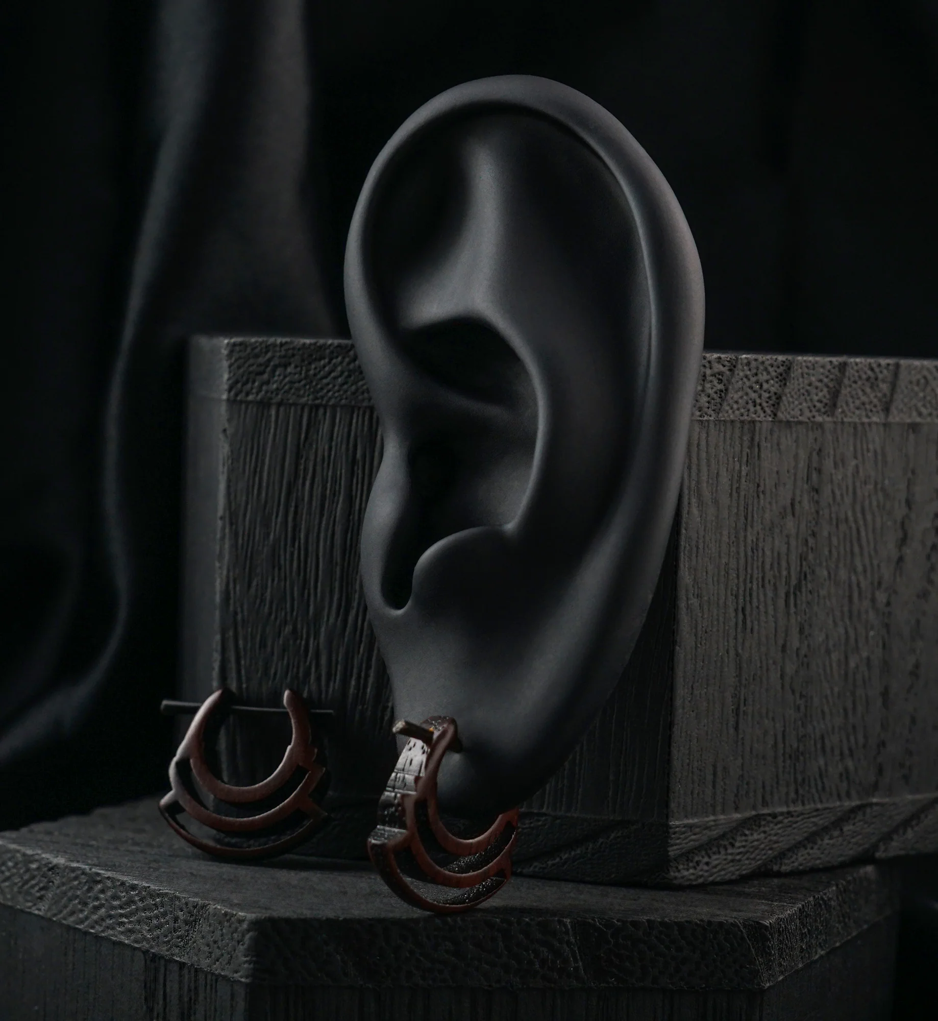 Double Surge Hoop Wood Earrings - Image 2