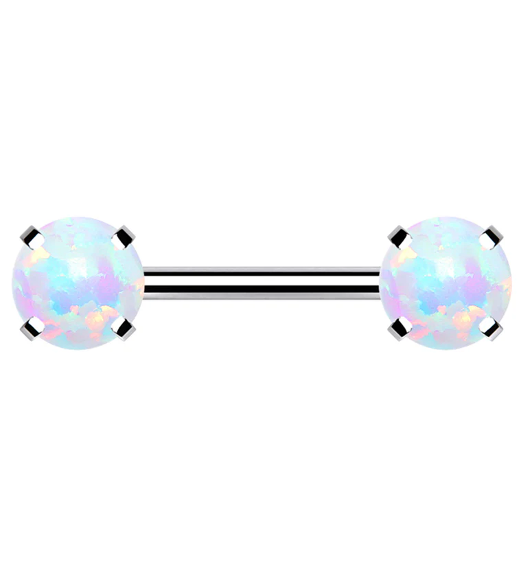 Double White Opalite Threadless Barbell