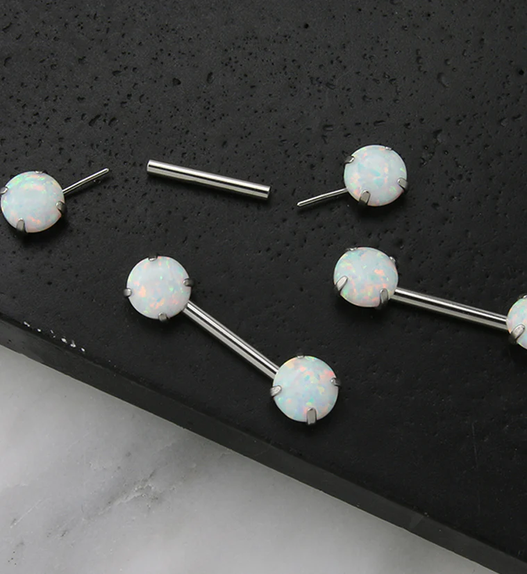 Double White Opalite Threadless Barbell - Image 2