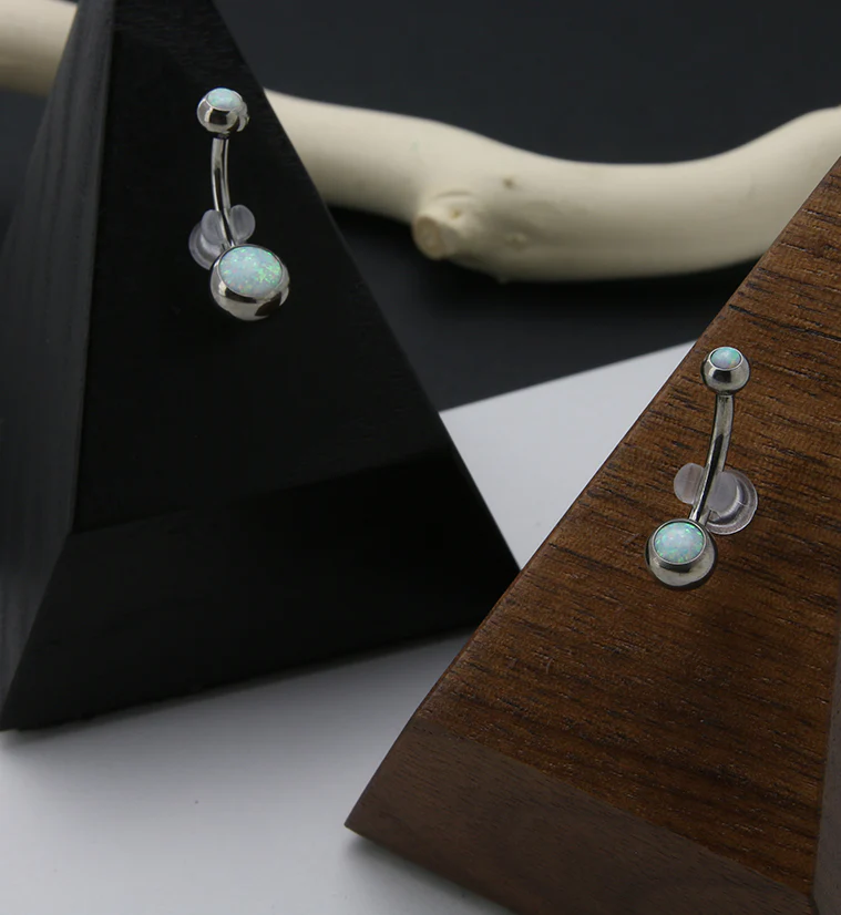 Double White Opalite Titanium Belly Button Ring - Image 2