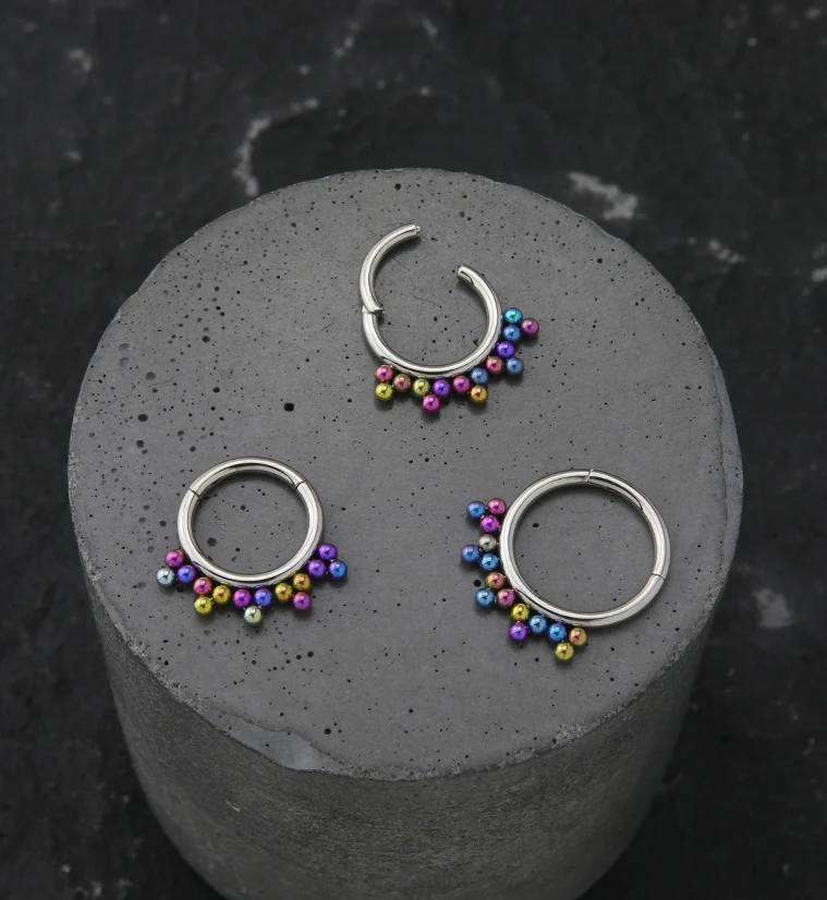Drip Rainbow Anodized Bead Titanium Hinged Segment Ring - Image 2