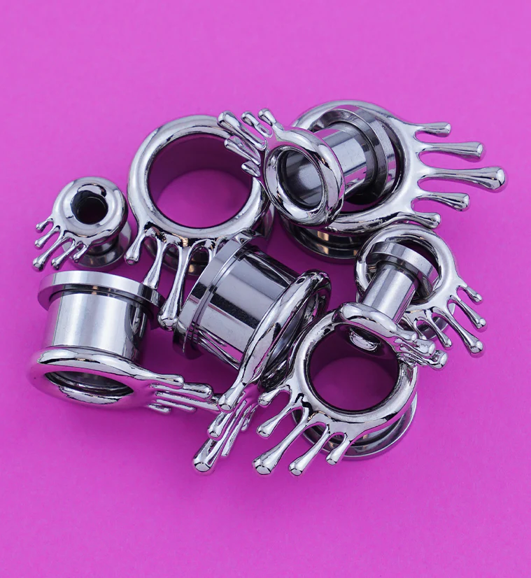 Dripping Stainless Steel Screw Back Tunnel Plugs - Image 2