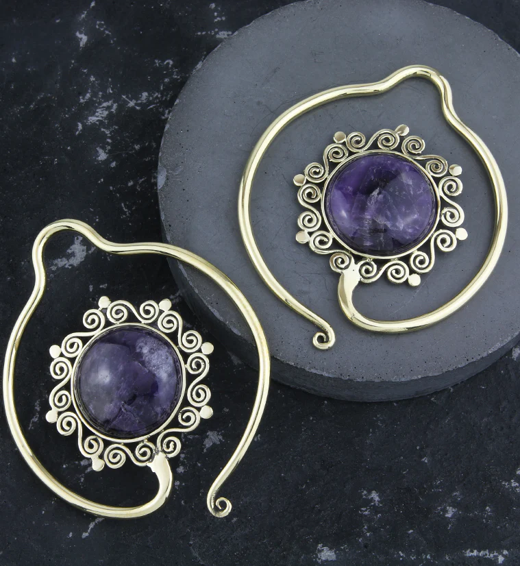 Helix Amethyst Stone Ear Weights - Image 2
