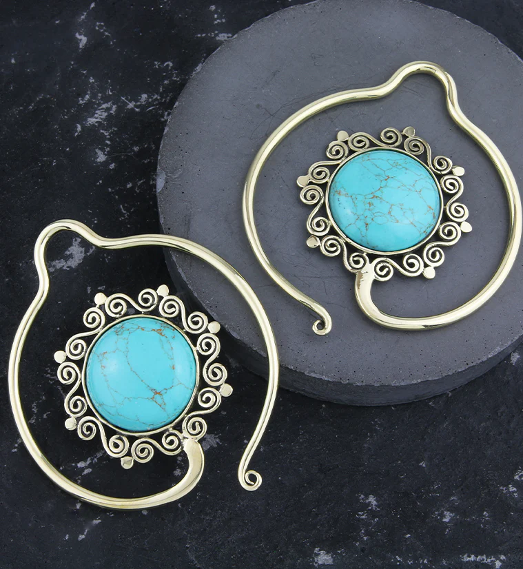 Helix Howlite Turquoise Stone Ear Weights - Image 2