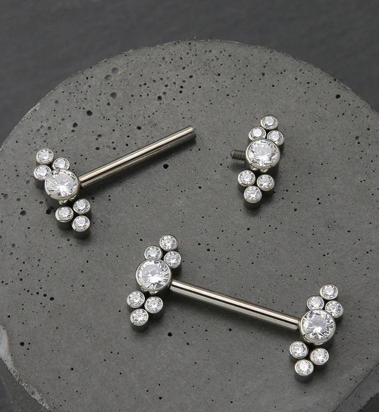 Dual Array CZ Titanium Internally Threaded Nipple Ring Barbell - Image 2