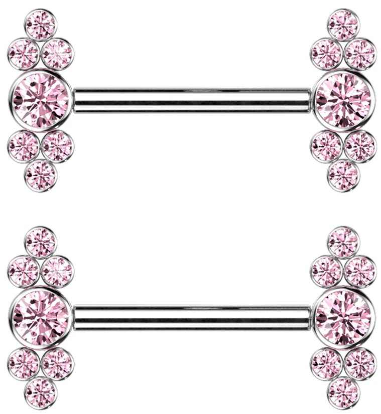 Dual Array Pink CZ Titanium Internally Threaded Nipple Ring Barbell