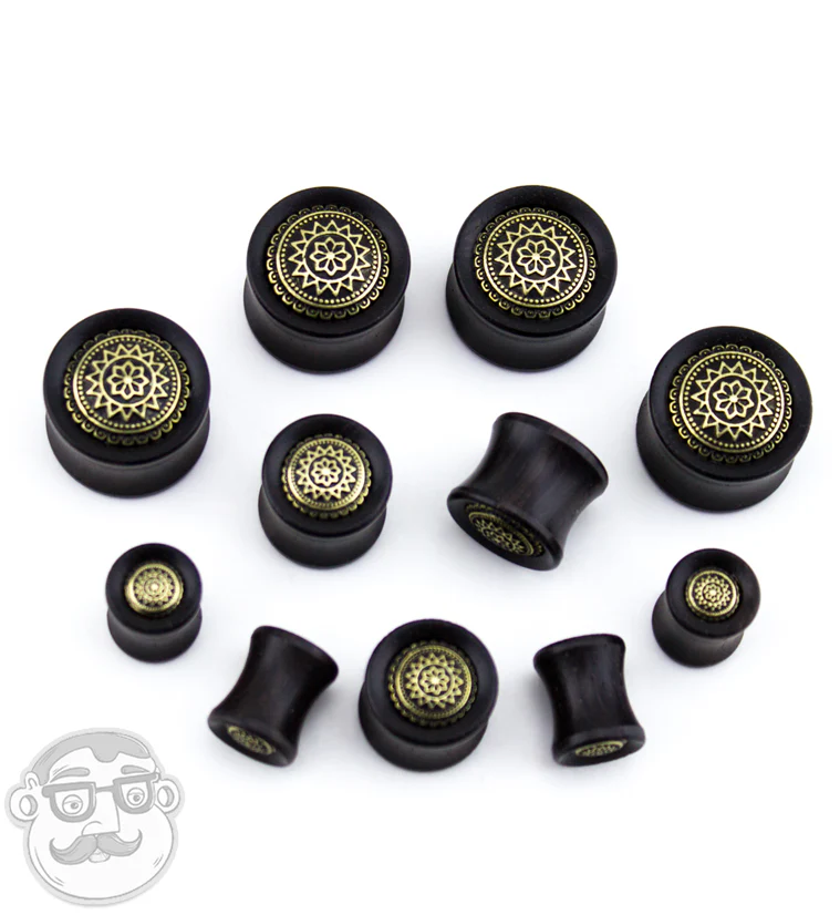 Ebony Wood Plugs Geometric Sun Inlay - Image 2