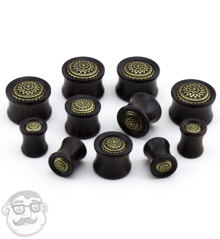 Ebony Wood Plugs Geometric Sun Inlay - Image 3