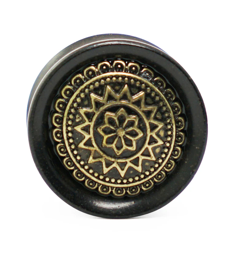 Ebony Wood Plugs Geometric Sun Inlay - Image 4