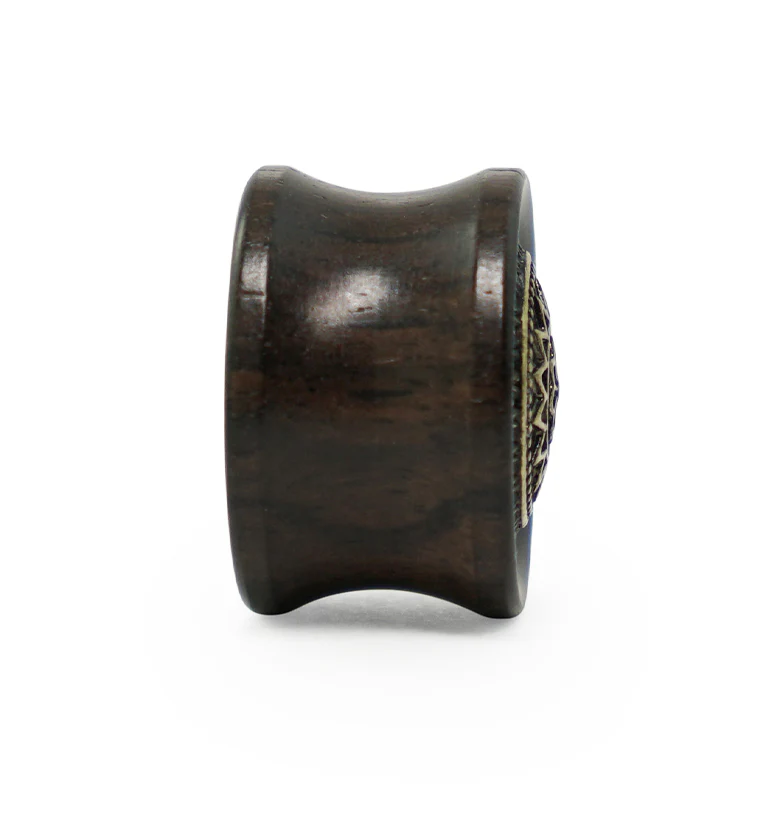 Ebony Wood Plugs Geometric Sun Inlay - Image 5