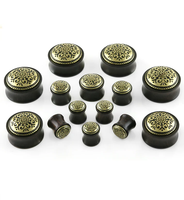 Ebony Wood Plugs With Antique Brass Inlay - Image 3