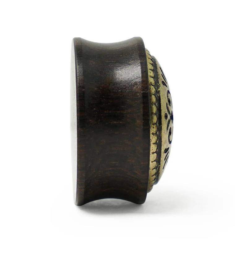Ebony Wood Plugs With Antique Brass Inlay - Image 4