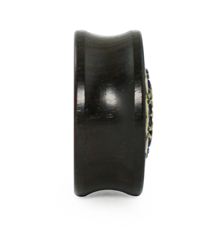 Ebony Wood Plugs With Brass Tribal Blossom Inlay - Image 4