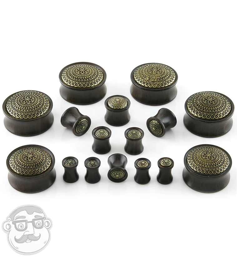 Ebony Wood Plugs With Lotus Ornament Inlay - Image 3