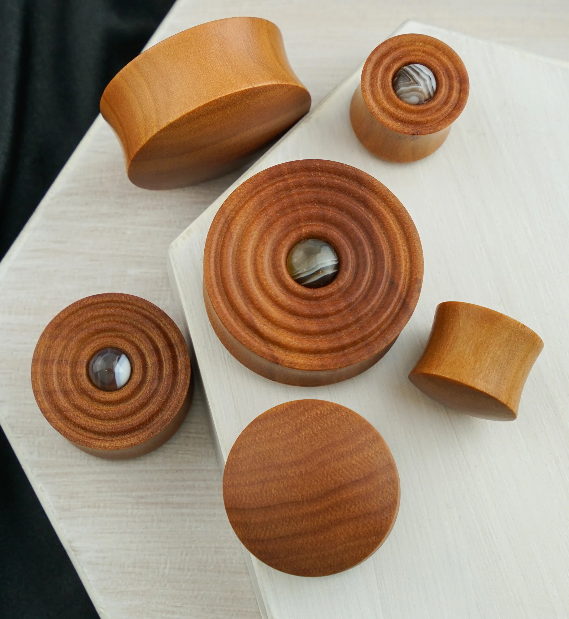 Ecliptic Saba Wood Plugs With Agate Inlay - Image 2