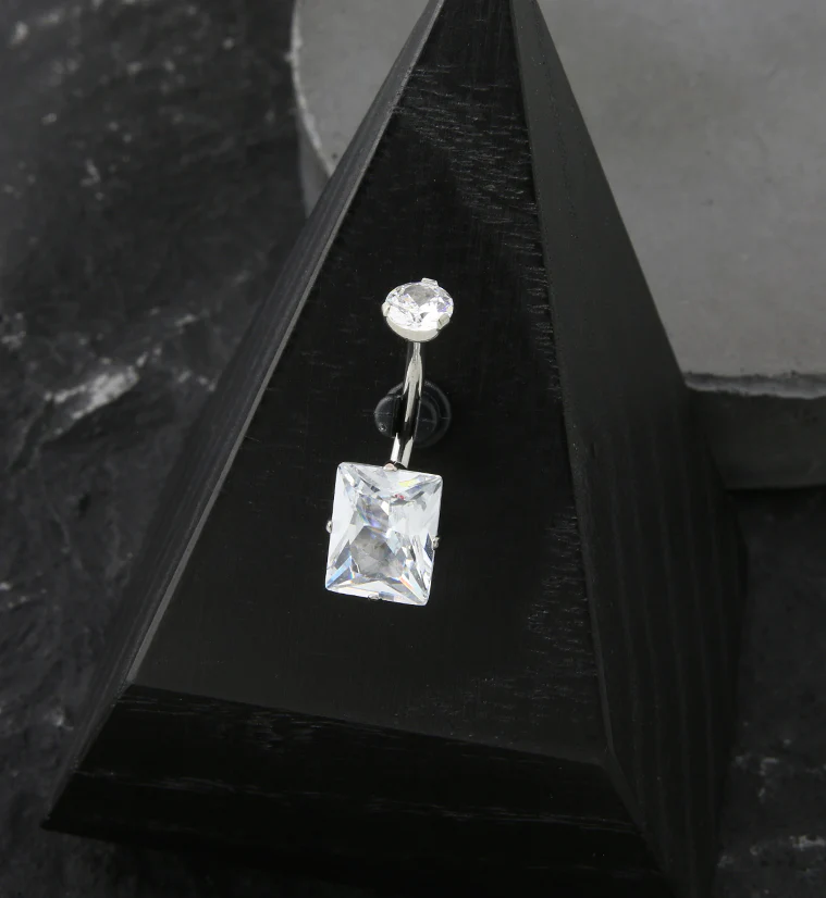 Emerald Clear CZ Internally Threaded Belly Button Ring - Image 2