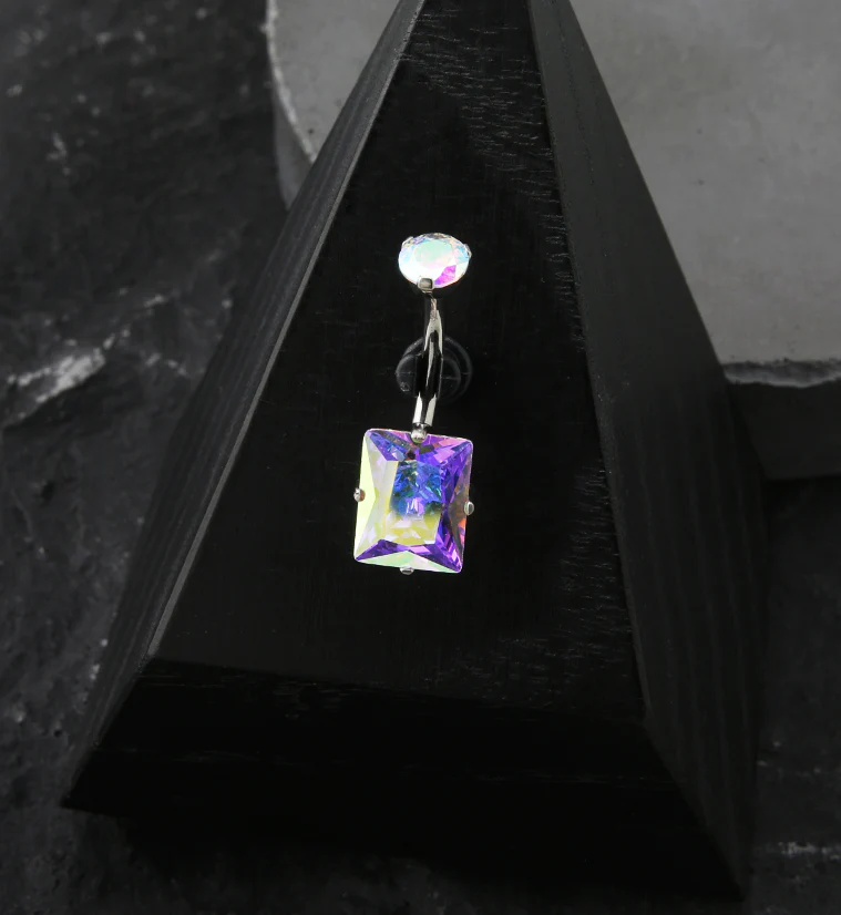 Emerald Rainbow Aurora CZ Internally Threaded Belly Button Ring - Image 2