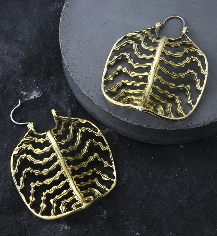 Emerald Ripple Peperomia Leaf Brass Hangers / Earrings - Image 3