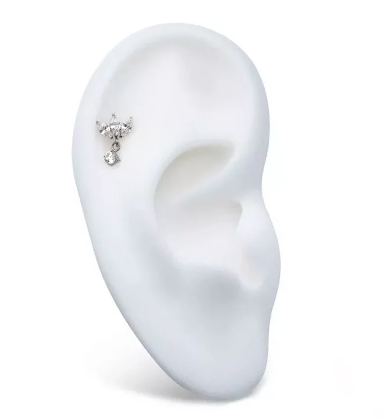 Empress Dangle Prong CZ Internally Threaded Titanium Top - Image 3